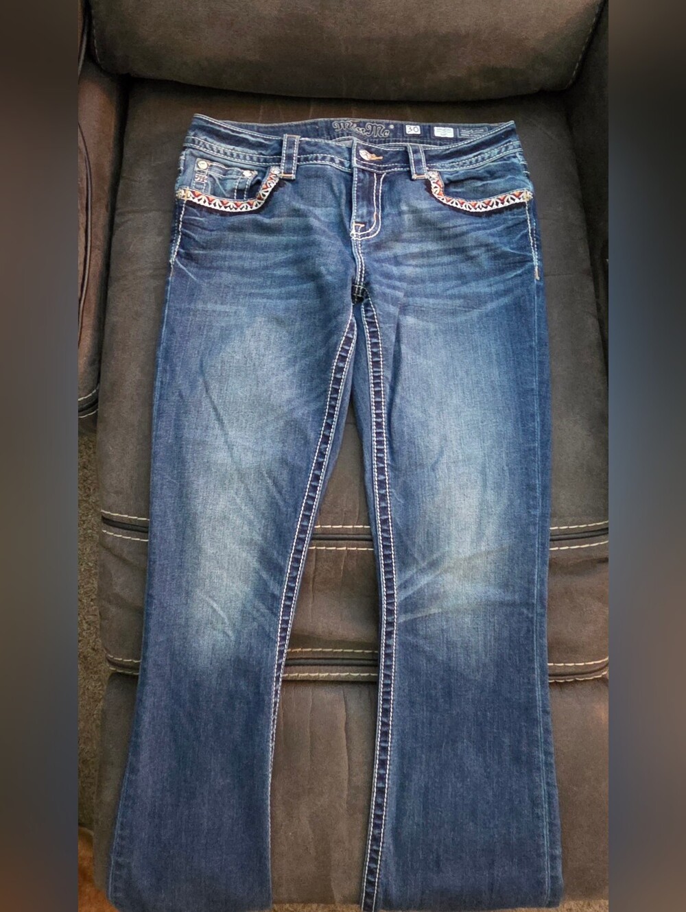 Miss Me Dark Blue Bootcut Jeans with Embellished Pockets